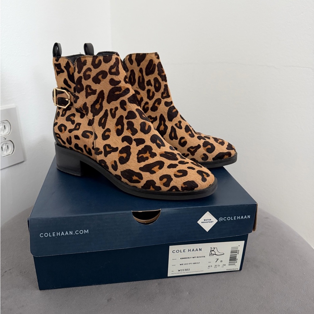Cole Haan Leopard Print Ankle Boots - Tan and Black